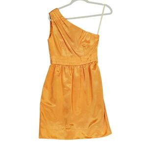 Shoshanna One Shoulder Mini Event Dress 2 Orange Sherbert Pleated Shimmer Glam